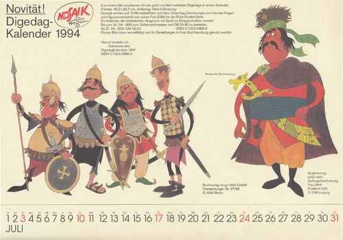DIGEDAGS Novität! Digedags Kalender 1994 Z0-1