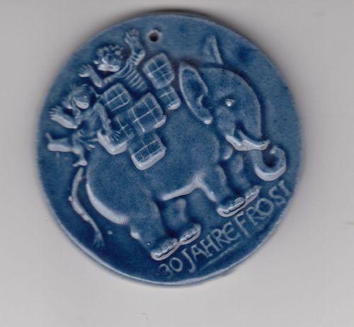 Frösi - Keramik Medaille blau Zustand Z1